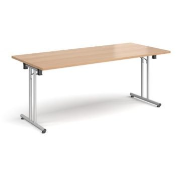Rectangular folding leg table with silver legs and straight foot rails 1800mm x 800mm beech - SFL1800-S-B