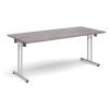 Rectangular folding leg table with silver legs and straight foot rails 1800mm x 800mm grey oak - SFL1800-S-GO