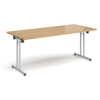 Rectangular folding leg table with silver legs and straight foot rails 1800mm x 800mm oak - SFL1800-S-O