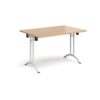 Rectangular folding leg table with white legs and curved foot rails 1200mm x 800mm beech - CFL1200-WH-B