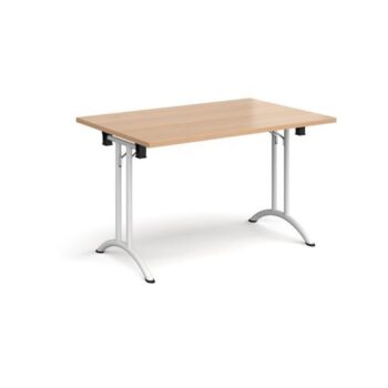 Rectangular folding leg table with white legs and curved foot rails 1200mm x 800mm beech - CFL1200-WH-B