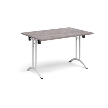 Rectangular folding leg table with white legs and curved foot rails 1200mm x 800mm grey oak - CFL1200-WH-GO