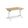 Rectangular folding leg table with white legs and curved foot rails 1200mm x 800mm oak - CFL1200-WH-O