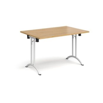 Rectangular folding leg table with white legs and curved foot rails 1200mm x 800mm oak - CFL1200-WH-O