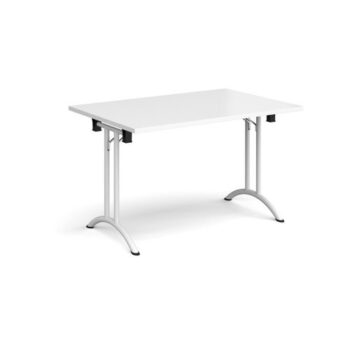 Rectangular folding leg table with white legs and curved foot rails 1200mm x 800mm white - CFL1200-WH-WH