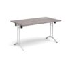 Rectangular folding leg table with white legs and curved foot rails 1400mm x 800mm grey oak - CFL1400-WH-GO