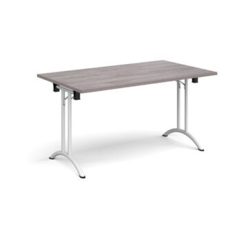 Rectangular folding leg table with white legs and curved foot rails 1400mm x 800mm grey oak - CFL1400-WH-GO