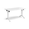 Rectangular folding leg table with white legs and curved foot rails 1400mm x 800mm white - CFL1400-WH-WH