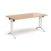 Rectangular folding leg table with white legs and curved foot rails 1600mm x 800mm beech - CFL1600-WH-B
