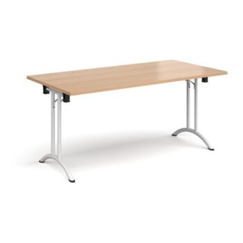 Rectangular folding leg table with white legs and curved foot rails 1600mm x 800mm beech - CFL1600-WH-B