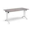 Rectangular folding leg table with white legs and curved foot rails 1600mm x 800mm grey oak - CFL1600-WH-GO
