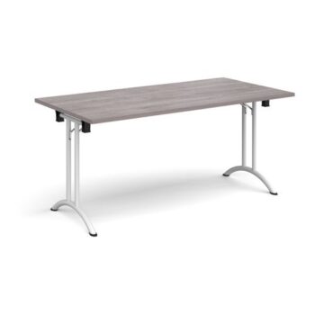 Rectangular folding leg table with white legs and curved foot rails 1600mm x 800mm grey oak - CFL1600-WH-GO