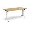 Rectangular folding leg table with white legs and curved foot rails 1600mm x 800mm oak - CFL1600-WH-O