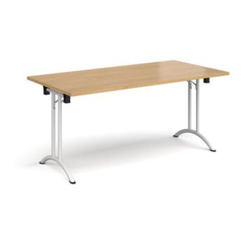 Rectangular folding leg table with white legs and curved foot rails 1600mm x 800mm oak - CFL1600-WH-O