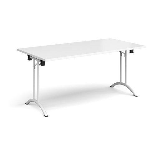 Rectangular folding leg table with white legs and curved foot rails 1600mm x 800mm white - CFL1600-WH-WH
