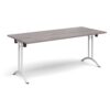 Rectangular folding leg table with white legs and curved foot rails 1800mm x 800mm grey oak - CFL1800-WH-GO