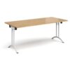 Rectangular folding leg table with white legs and curved foot rails 1800mm x 800mm oak - CFL1800-WH-O