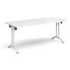 Rectangular folding leg table with white legs and curved foot rails 1800mm x 800mm white - CFL1800-WH-WH