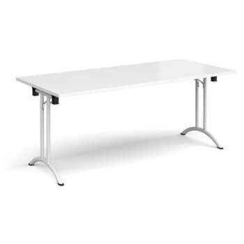 Rectangular folding leg table with white legs and curved foot rails 1800mm x 800mm white - CFL1800-WH-WH