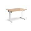 Rectangular folding leg table with white legs and straight foot rails 1200mm x 800mm beech - SFL1200-WH-B