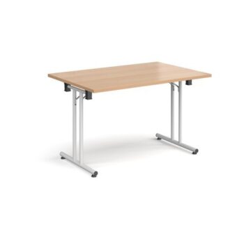 Rectangular folding leg table with white legs and straight foot rails 1200mm x 800mm beech - SFL1200-WH-B