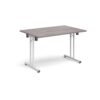 Rectangular folding leg table with white legs and straight foot rails 1200mm x 800mm grey oak - SFL1200-WH-GO