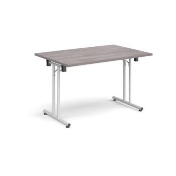 Rectangular folding leg table with white legs and straight foot rails 1200mm x 800mm grey oak - SFL1200-WH-GO