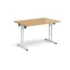 Rectangular folding leg table with white legs and straight foot rails 1200mm x 800mm oak - SFL1200-WH-O