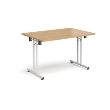 Rectangular folding leg table with white legs and straight foot rails 1200mm x 800mm oak - SFL1200-WH-O