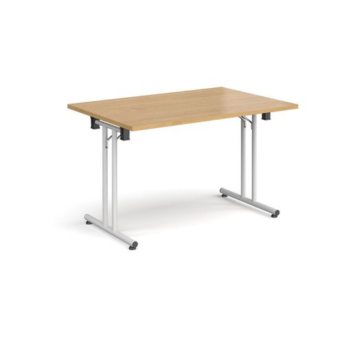 Rectangular folding leg table with white legs and straight foot rails 1200mm x 800mm oak - SFL1200-WH-O