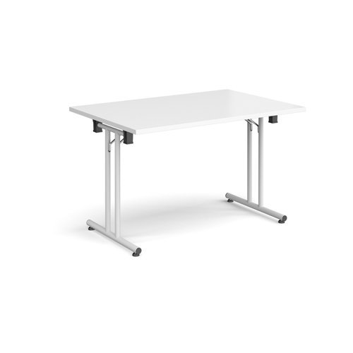 Rectangular folding leg table with white legs and straight foot rails 1200mm x 800mm white - SFL1200-WH-WH