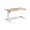 Rectangular folding leg table with white legs and straight foot rails 1400mm x 800mm beech - SFL1400-WH-B
