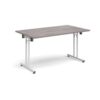 Rectangular folding leg table with white legs and straight foot rails 1400mm x 800mm grey oak - SFL1400-WH-GO