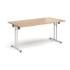 Rectangular folding leg table with white legs and straight foot rails 1600mm x 800mm beech - SFL1600-WH-B