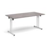 Rectangular folding leg table with white legs and straight foot rails 1600mm x 800mm grey oak - SFL1600-WH-GO