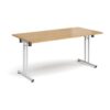 Rectangular folding leg table with white legs and straight foot rails 1600mm x 800mm oak - SFL1600-WH-O