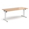 Rectangular folding leg table with white legs and straight foot rails 1800mm x 800mm beech - SFL1800-WH-B
