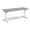 Rectangular folding leg table with white legs and straight foot rails 1800mm x 800mm grey oak - SFL1800-WH-GO