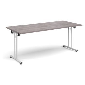 Rectangular folding leg table with white legs and straight foot rails 1800mm x 800mm grey oak - SFL1800-WH-GO