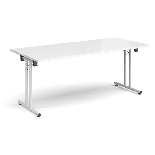 Rectangular folding leg table with white legs and straight foot rails 1800mm x 800mm white - SFL1800-WH-WH
