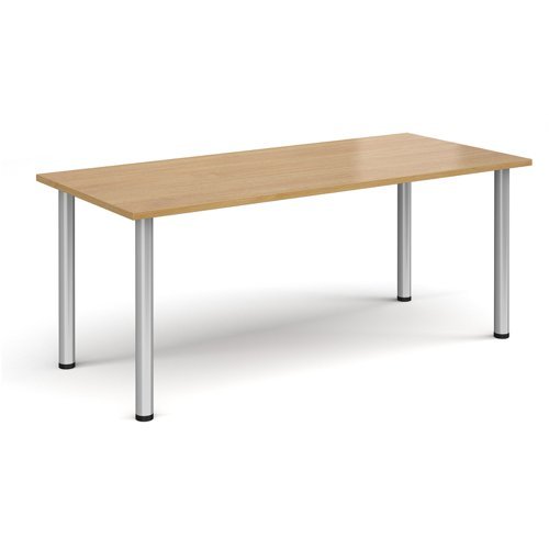Rectangular silver radial leg meeting table 1800mm x 800mm oak - DRL1800-S-O