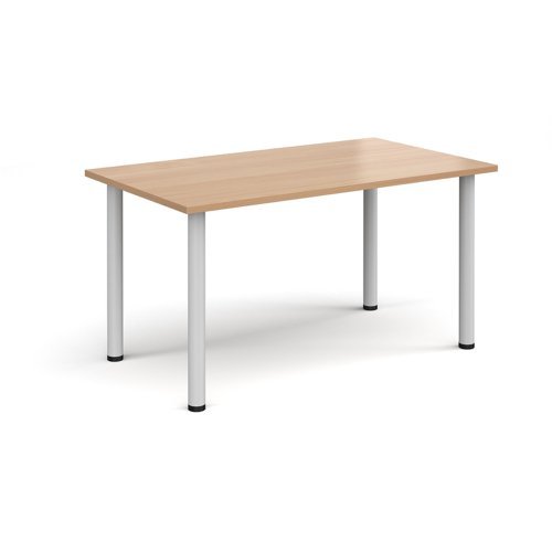 Rectangular white radial leg meeting table 1400mm x 800mm beech - DRL1400-WH-B