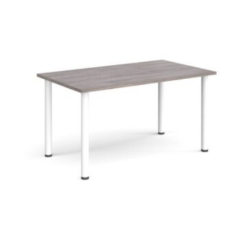 Rectangular white radial leg meeting table 1400mm x 800mm grey oak - DRL1400-WH-GO