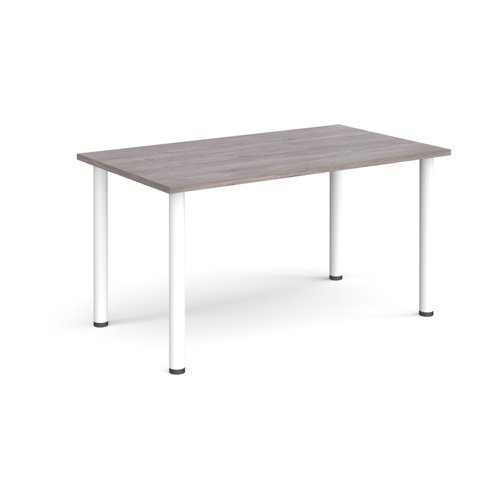 Rectangular white radial leg meeting table 1400mm x 800mm grey oak - DRL1400-WH-GO