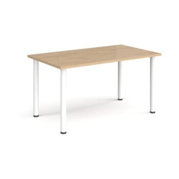 Rectangular white radial leg meeting table 1400mm x 800mm kendal oak - DRL1400-WH-KO