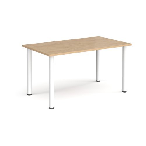 Rectangular white radial leg meeting table 1400mm x 800mm kendal oak - DRL1400-WH-KO