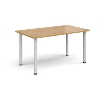 Rectangular white radial leg meeting table 1400mm x 800mm oak - DRL1400-WH-O