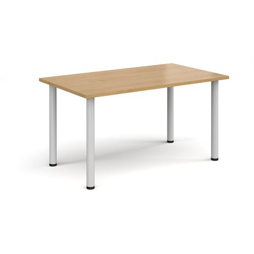 Rectangular white radial leg meeting table 1400mm x 800mm oak - DRL1400-WH-O