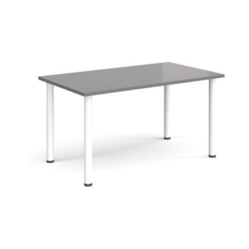 Rectangular white radial leg meeting table 1400mm x 800mm onyx grey - DRL1400-WH-OG