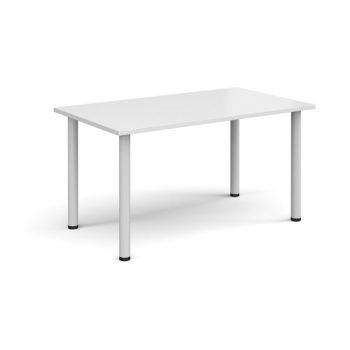 Rectangular white radial leg meeting table 1400mm x 800mm white - DRL1400-WH-WH
